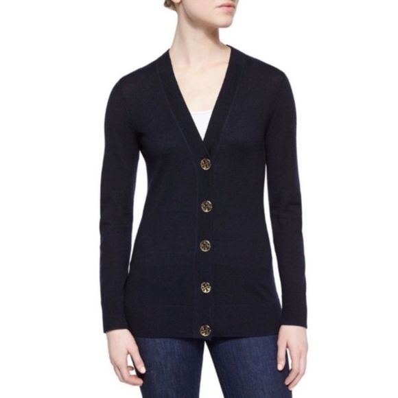 Tory Burch Simone Black Long Sleeve Button Front Cotton Cardigan size S - Picture 10 of 10